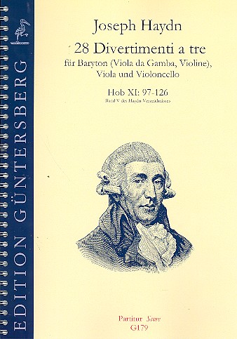 28 Divertimenti a tre Hob.XI:97-126 für Baryton  (Viola da gamba, Violine), Viola und  Violoncello,  Partitur