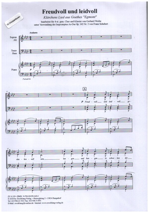 Freudvoll und leidvoll  für gem Chor und Klavier  Chorpartitur