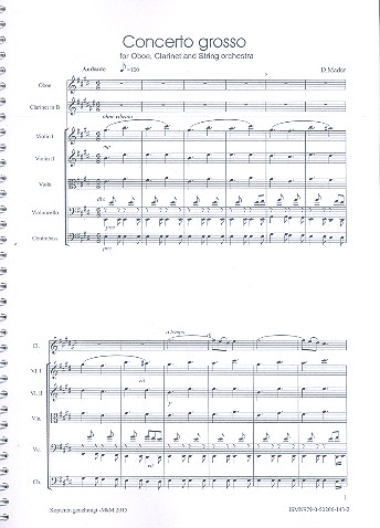 Concerto grosso  für Oboe, Klarinette und Streichorchester  Studienpartitur Din A4