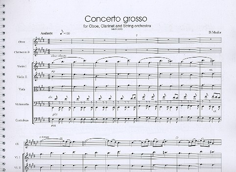 Concerto grosso  für Oboe, Klarinette und Streichorchester  Partitur Din A3