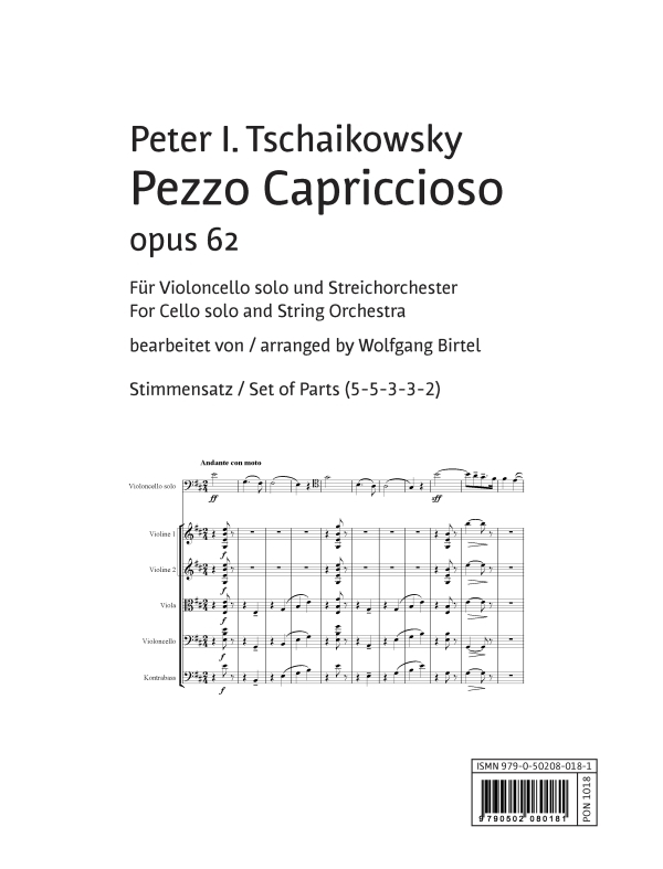 Pezzo capriccioso op.62  für Violoncello und Streichorchester  Stimmensatz (5-5-3-3-2)