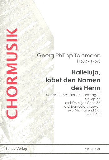 Halleluja lobet den Namen des Herrn TWV1:713  für gem Chor (SSB), 3 Trompeten, Pauken, 2 Violinen und Bc  Partitur