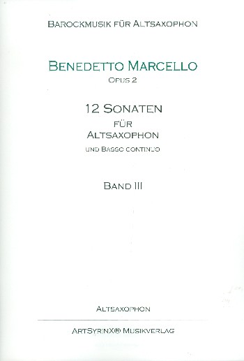12 Sonaten op.2 Band 3 (Nr.7-9)  für Altsaxophon und Bc  Saxophonstimme
