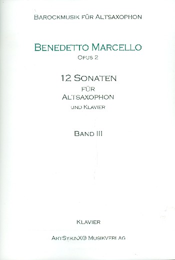 12 Sonaten op.2 Band 3 (Nr.7-9)  für Altsaxophon und Bc  Klavierpartitur