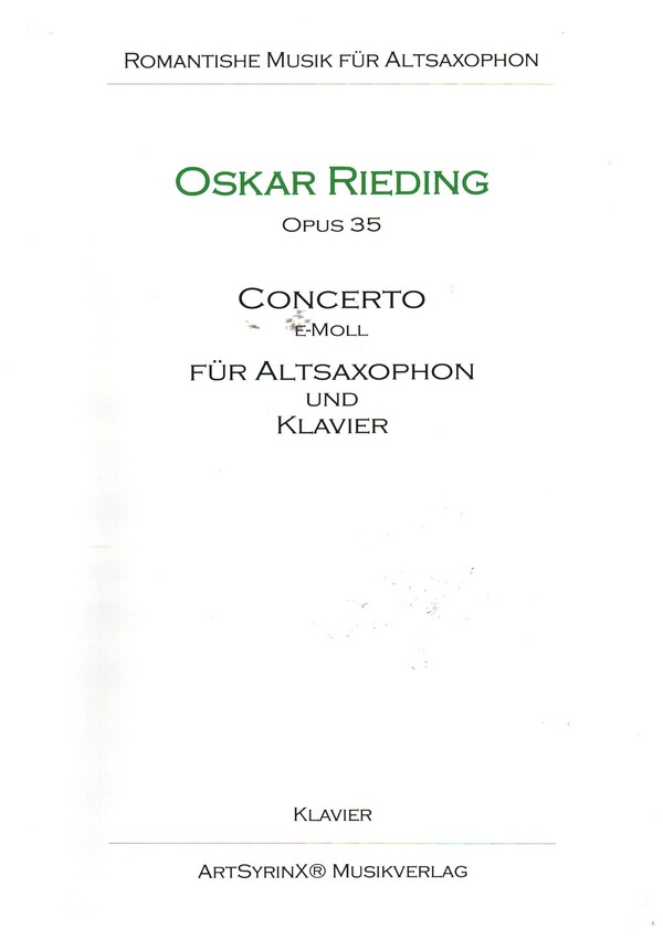 Concerto e-Moll op.35  für Altsaxophon und Klavier  Klavierpartitur