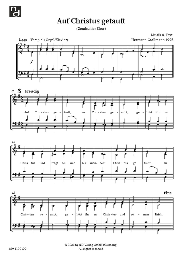 Auf Christus getauft  für gem Chor und Klavier  Chorpartitur