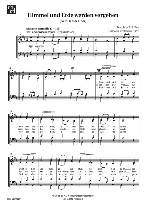 Himmel und Erde werden vergehen  für gem Chor a cappella  Chorpartitur