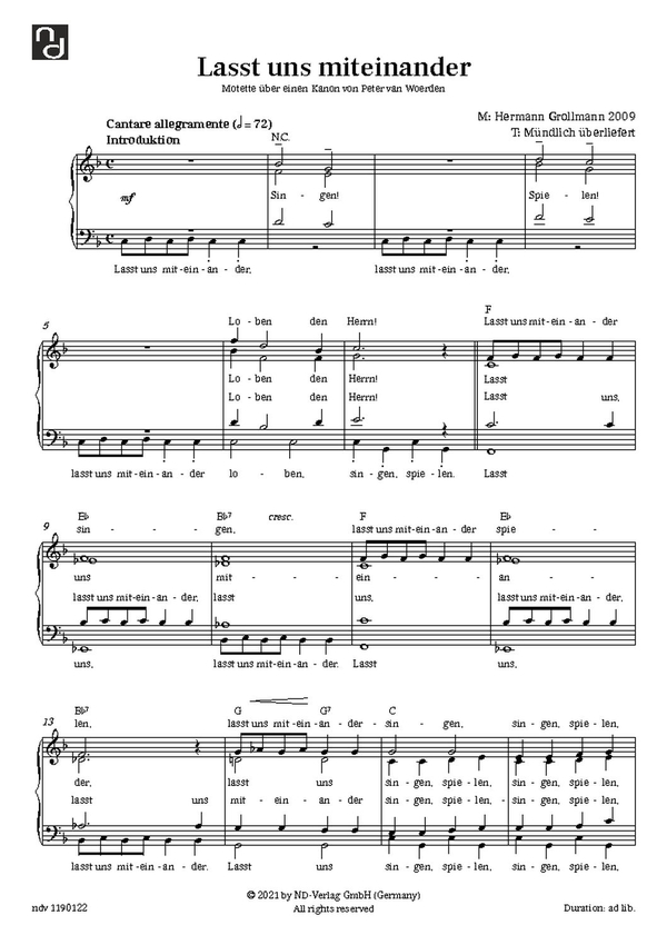 Lasst uns miteinander  für gem Chor a cappella  Chorpartitur