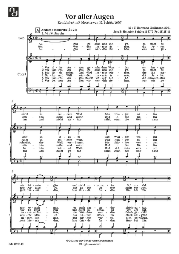 Vor aller Augen&nbsp;&nbsp;für Solo und gem Chor a cappella&nbsp;&nbsp;Chorpartitur