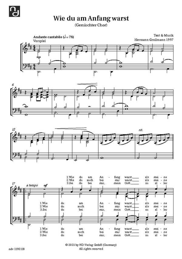 Wie du am Anfang warst&nbsp;&nbsp;für gem Chor a cappella&nbsp;&nbsp;Chorpartitur