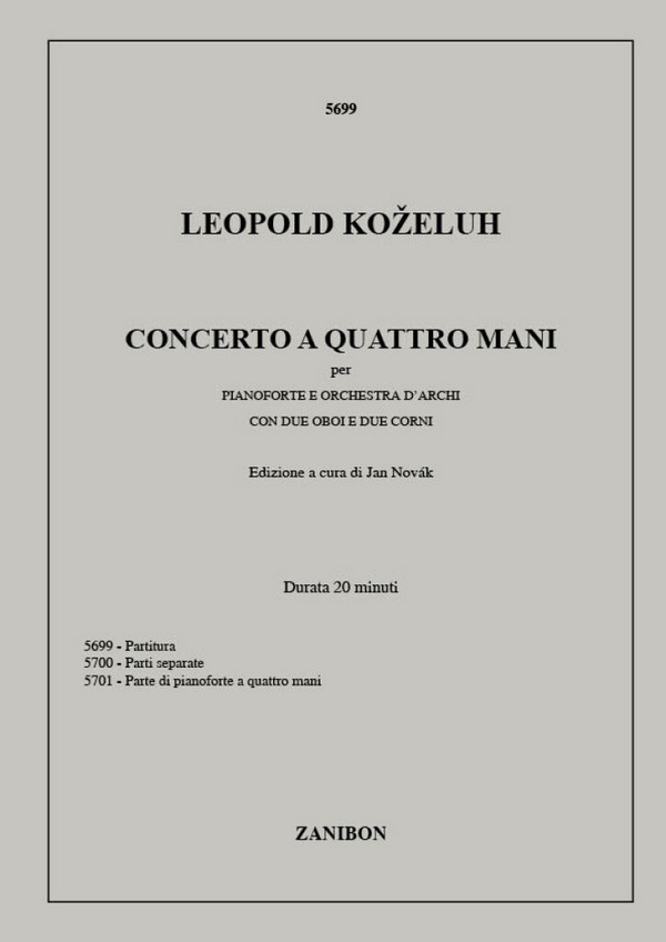 Concerto a 4 mani per pianoforte,  orchestra a'archi, 2 oboi e 2 corni  partitura