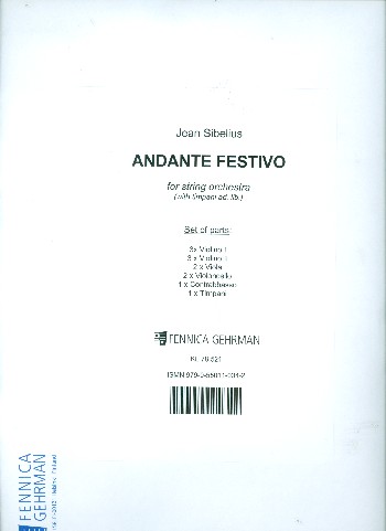 Andante festivo  for string orchestra (timpani ad lib)  set of parts (3/3/2/2/1) timpani
