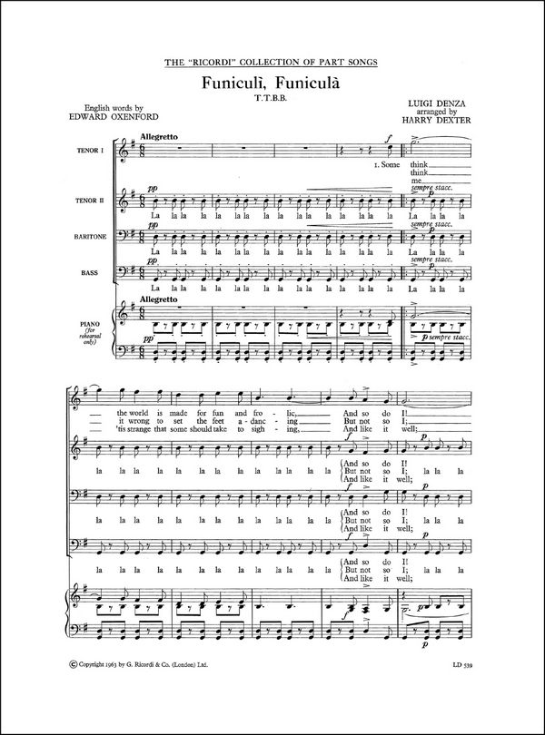 Funiculì funicula für Männerchor  a cappella  Partitur (en)