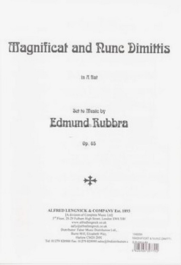 Edmund Rubbra  Magnificat and nunc dimittis Opus 65  SATB