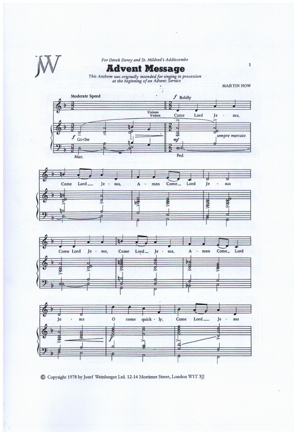 Advent Message  for voices unisono and piano  
