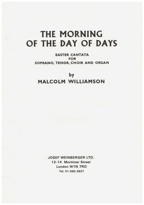 The Morning of the Day of Days  for soprano, tenor, mixed choir and organ  vocal score