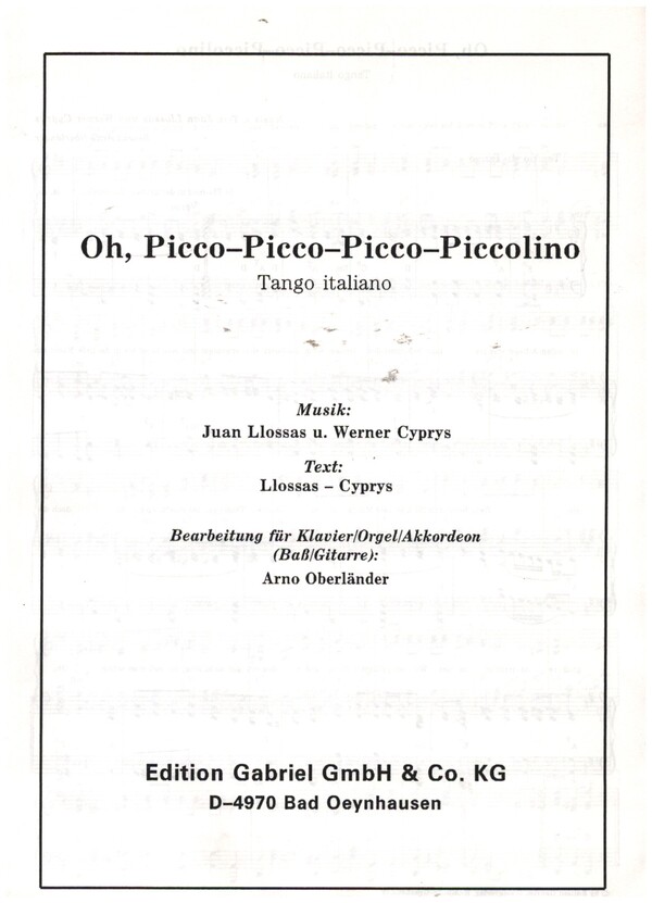 Oh Picco-Picco-Picco-Piccolino  für Klavier  