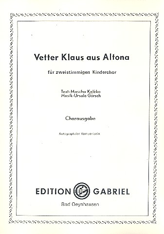 Vetter Klaus aus Altona für Kinderchor    Partitur