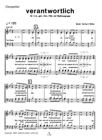 Verantwortlich für gem Chor,&nbsp;&nbsp;Flöte und Rhythmusgruppe&nbsp;&nbsp;Chorpartitur