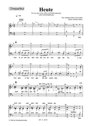 Heute für gem Chor, Flöte und  Rhythmusgruppe  Chorpartitur