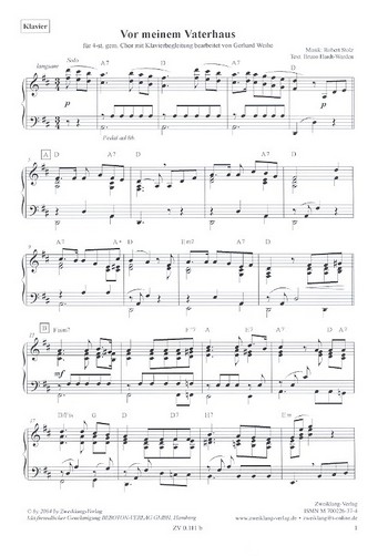 Vor meinem Vaterhaus steht eine Linde&nbsp;&nbsp;für gem Chor und Klavier, Schlagzeug ad lib&nbsp;&nbsp;Klavier-Direktion