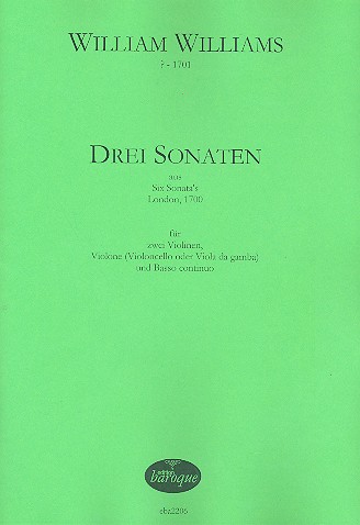 3 Sonaten (Nr.1, 3 und 5)&nbsp;&nbsp;für 2 Violinen, Violone (Violoncello/Viola da gamba) und Bc&nbsp;&nbsp;Partitur und Stimmen (Bc nicht ausgesetzt)