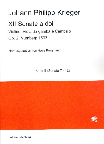 12 Sonate a doi op.2 Band 2 (Nr.7-12)&nbsp;&nbsp;für Violine, Viola da gamba und Cembalo&nbsp;&nbsp;Partitur und Stimmen