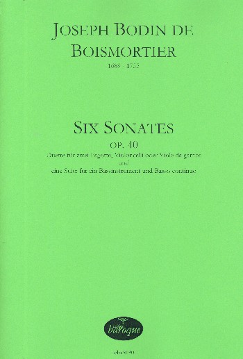 6 Sonates op.40  für 2 Fagotte (Violoncelli/Violen da gamba/Bassinstrument und Bc)  2 Spielpartituren (Bc nicht ausgesetzt)