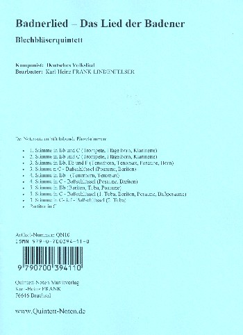 Badner Lied  für 5 Blechbläser (Ensemble)  Partitur und Stimmen