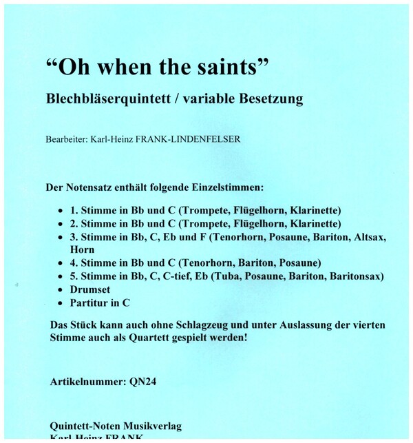 Oh when the saints  für 5 Blechbläser (variable Besetzung)  Stimmen