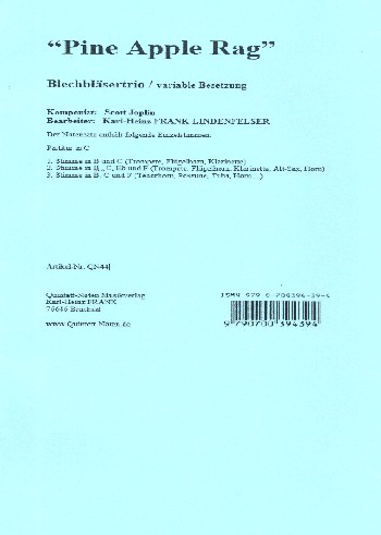Pine Apple Rag  für 3 Bläser  Partitur und Stimmen