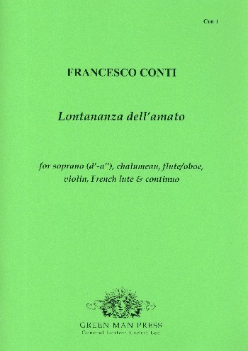 Lontananza dell'amato  for soprano, chalumeau, flute (oboe), violin, french lute and Bc  score and parts (Bc realized)