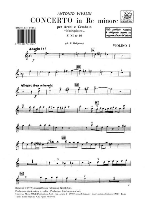 Konzert d-Moll F.XI,10 für&nbsp;&nbsp;Streicher und Cembalo&nbsp;&nbsp;Stimmensatz (3-3-2-2-1+cemb)
