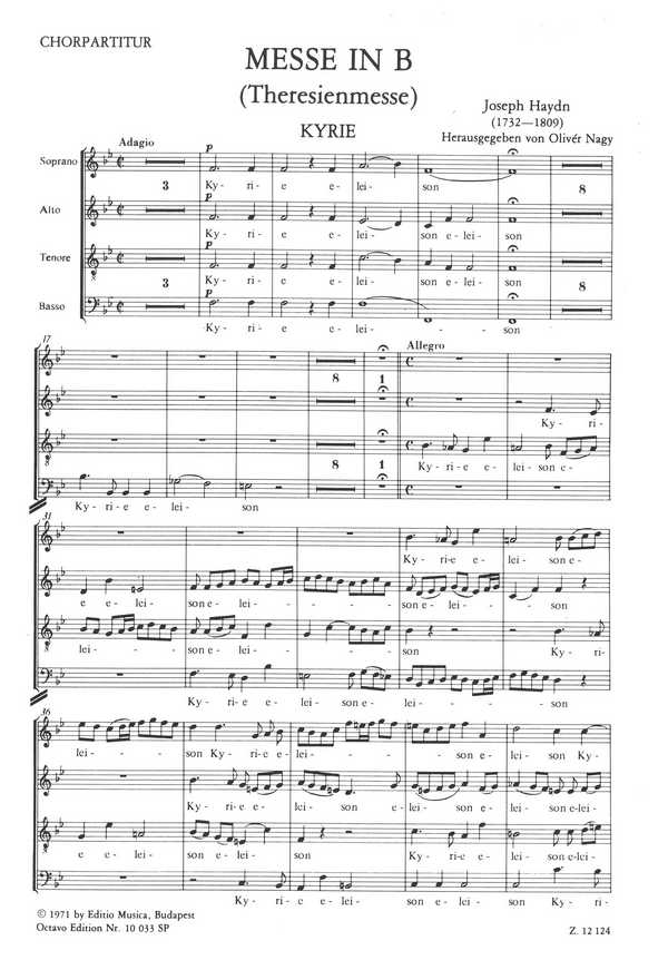 Messe B-Dur&nbsp;&nbsp;für Soli, Chor und Orchester&nbsp;&nbsp;Chorpartitur