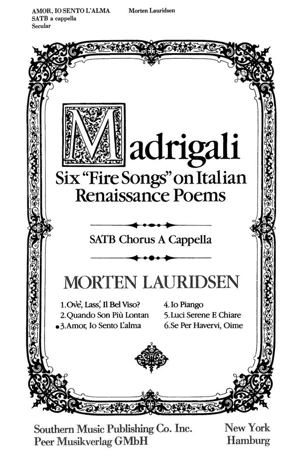 Amor, Io Sento L'alma  for mixed chorus a cappella  score