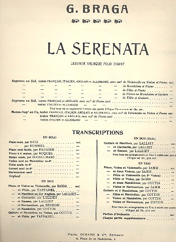 La serenata pour hautbois ou  cor anglais et piano  Lalliet, Th., arr.