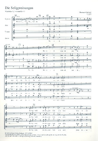 Die Seligpreisungen fuer gem Chor,  Saxophon, Vibraphon, Tam-Tam,  Kontrabass und Klavier,   Singpartitur