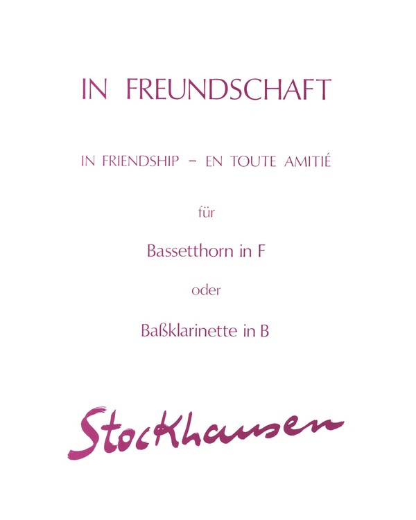 In Freundschaft op.46 4/5  für Bassetthorn in F (Bassklarinette in B)  