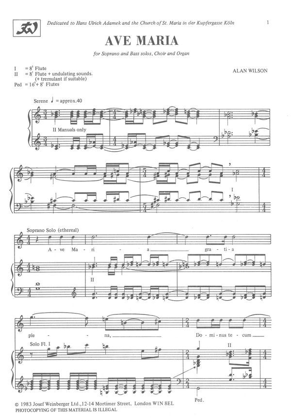 Ave Maria for sopran and flutes  vocal score  