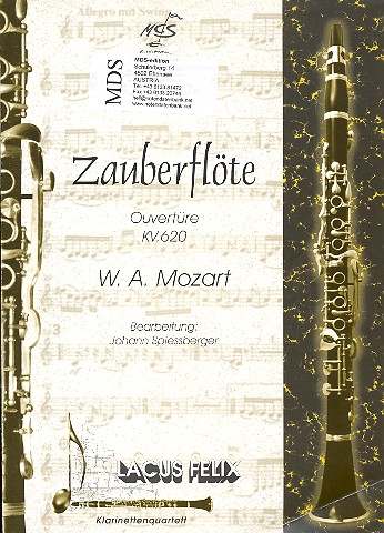 Zauberflöte KV620 Ouvertüre  für Klarinettenquartett  Partitur und Stimmen