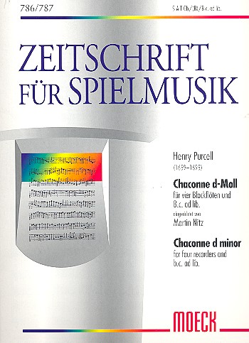 Chaconne d-Moll   für 4 Blockflöten (SATGB) und Bc. ad lib.  Partitur und Stimmen