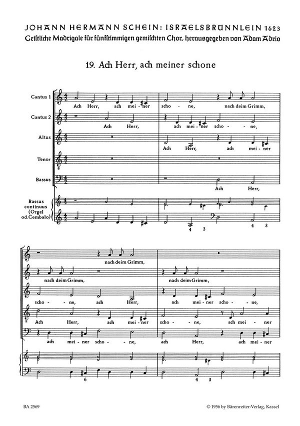 Ach Herr ach meiner schone für  gem Chor (SSATB) und Bc,  Partitur  Israelsbrünnlein 19