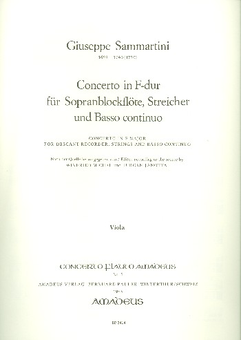 Concerto F-Dur für Sopranblockflöte,  Streicher und Bc  Viola
