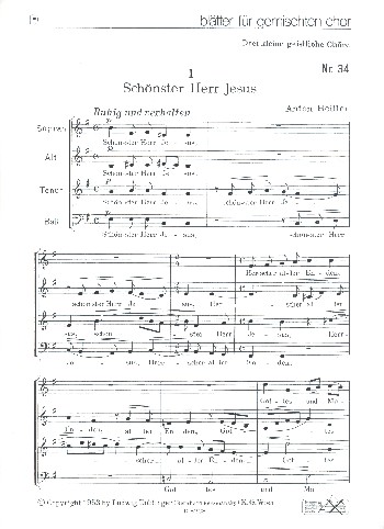 Schönster Herr Jesus&nbsp;&nbsp;für gem Chor a cappella&nbsp;&nbsp;Singpartitur