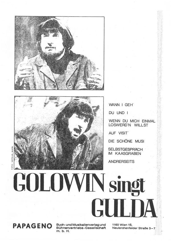 Golowin singt Gulda  für Gesang, Klavier, Bass und Drums  Partitur