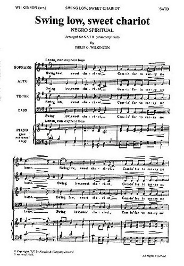 Swing low sweet chariot for&nbsp;&nbsp;mixed chorus a cappella,  score&nbsp;&nbsp;Wilkinson, Philip G., ed