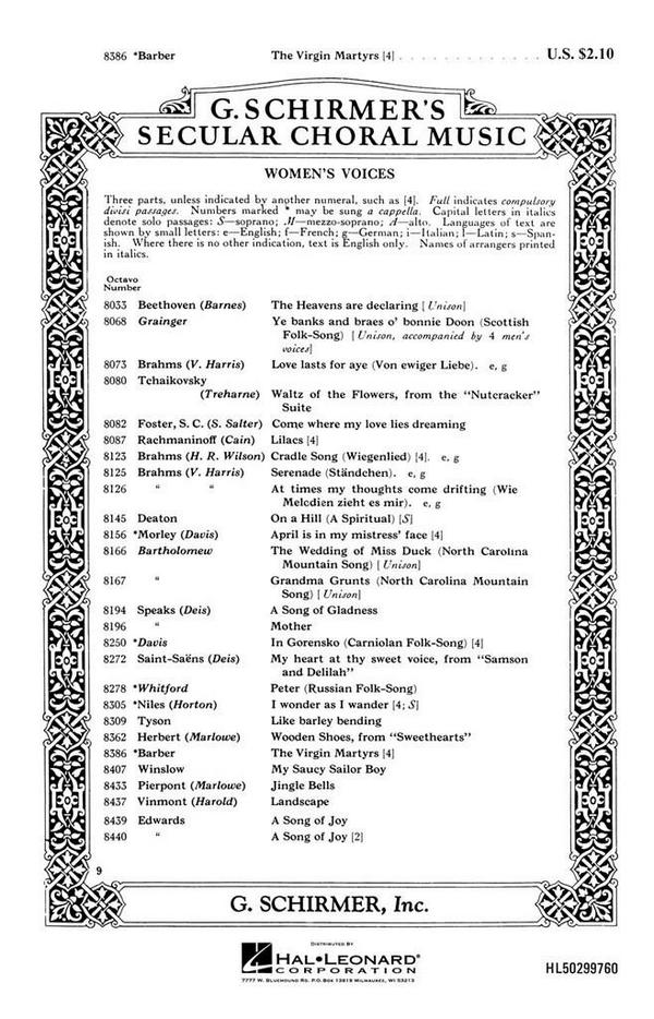 The virgin martyrs op.8  für Frauenchor (SSAA) a cappella  Partitur