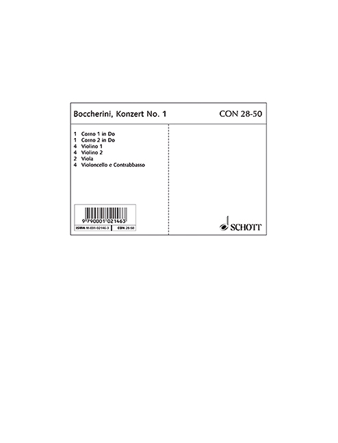 Konzert No. 1 C-Dur G 477&nbsp;&nbsp;für Violoncello und Streichorchester, 2 Hörner ad libitum&nbsp;&nbsp;Stimmensatz - Hn-c I, Hn-c II, 4 VI, 4 VII, 2 Va, 4 Vc/KB