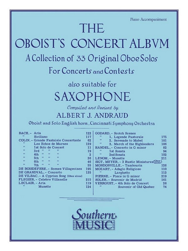 The Oboist's Concert Album&nbsp;&nbsp;A collection of 33 original&nbsp;&nbsp;oboe solos with piano accompaniment