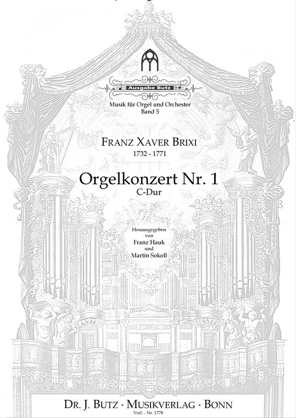 Konzert C-Dur Nr.1  für Orgel, 2 Violinen, Viola und Bass, 2 Trompeten in C und Pauken ad   Partitur